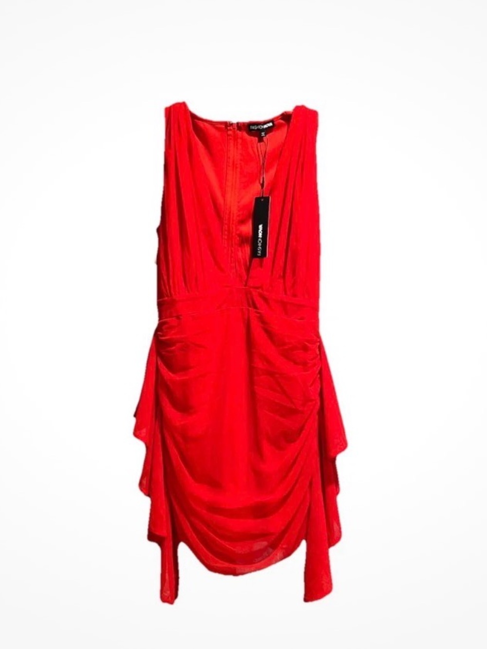 Fashion Nova Red Asymmetrical Draped Cocktail Dress